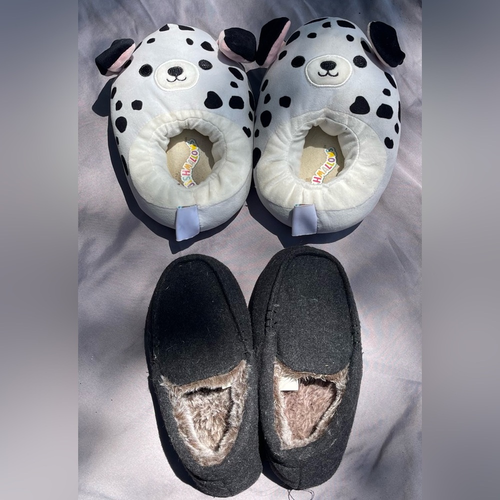 *BUNDLE* Boys Slippers size 13-1 Squishmallow Dalmatian Gray Fur Lined with Sole